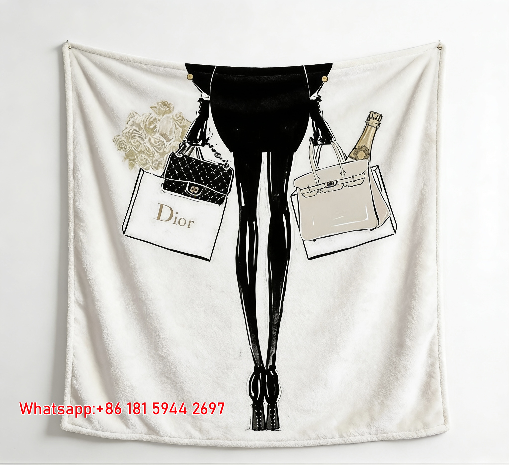 Dior Shopping Bag Fashion Illustration Flannel Sofa Throw Blanket D175